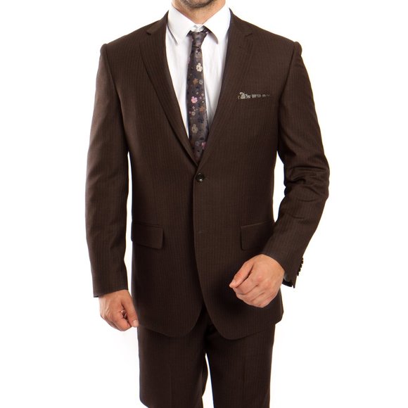 Modern Fit Pinstriped Mens 2-Piece Suit Set, Brown - Picture 3 of 6